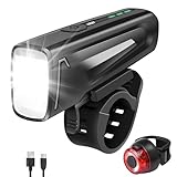 LED Fahrradlicht Set mit Frontlicht Rücklicht, Fahrradlicht Vorne mit 2 Modi: 60/35 LUX, Fahrradlicht Hinten mit 1 Modus: 4 LUX, USB-C Aufladbar Fahrradlampe Set mit IPX5 Wasserdicht