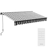 Outsunny Gelenkarmmarkise elektrisch Balkonmarkise 395 x 250 cm Sonnenschutz mit UV-Schutz, Handkurbel, verstellbare Kassettenmarkise mit Fernbedienung, Grau+Weiß