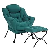 SESHINELL Sessel mit Hocker, Modern & Bequem Ohrensessel Wohnzimmer & Schlafzimmer, Relaxsessel mit Armlehnen, Loungesessel Lesesessel mit Stahlrahmen & Ottomane, Dunkelgrün