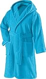 Erwin Müller Kinder-Bademantel mit Kapuze Uni Frottier türkis Größe 146/152 - weich, flauschig, saugstark, mit Bindegürtel und Taschen, 100% Baumwolle