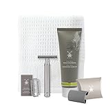 MÜHLE R 89 Rasierset 5 tlg. - Rasierhobel mit geschlossenem Kamm, Metall verchromt, Klinge, Creme, Tuch – silber