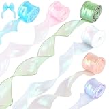 6 Rollen Schleifenband, 4cm*9m Organzaband, Durchscheinendes Glitzer Geschenkband, Chiffonband für Geschenkverpackungen, Sträuße, Bastelarbeiten (6 Farben)
