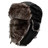 NONMON Unisex Winter Fliegermütze mit Ohrenklappen, Warme Kunstfellmütze Bomber Hut Damen Herren Trappermütze wasserdichte Schneedichte Winddichte für Skifahren Outdoor Aktivitäten - Schwarz