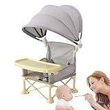 Zuasdvnk Baby Rasenstuhl mit Tablett, zusammenklappbarer Baby-Fütterstuhl für Kleinkinder, Esszimmersitz mit Baldachin, für Outdoor, Camping, Picknick, Reisen, Strand, Rasen, Zuhause