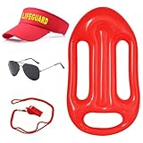 TYXHXTF 4 Stück Lifeguard Fasching Kostüm Herren Damen, Rot Baywatch Fischerhüte Sonnenbrille Sportpfeifen Rettungsring für Rettungsschwimmer Erwachsener Halloween Karneval