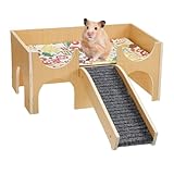 Small Animal Wooden House Hamster mit 2 Ebenen mit Stufen für Kaninchen und Igel, natürliches Holzhaus für Meerschweinchen, Zwergkaninchen, Chinchillas, Rennmäuse und andere Tiertiere