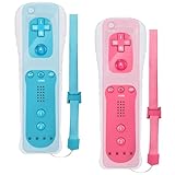 GBKDQQ 2x Wii-Fernbedienung, Controller Gamecontroller Wireless Remote Bewegungssensor Vernbedinung Ersatz Gamepad Controller mit Silikonhülle und Handschlaufe (Rot+Blau)