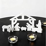 Oizemori Krippenfiguren, Holzfiguren Set mit Haus, Familie und Tieren, 8-teiliges Dekorationsset für Ostern, ideal für Osterdeko, Osterdekoration und Deko Ostern im Innen- oder Außenbereich