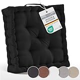 Beautissu 4er Set Bodenkissen Sitzkissen 50x50 cm - Dickes Matratzenkissen 10cm - 100% Baumwolle Stuhlkissen Indoor & Outdoor Sitzkissen Boden Tragegriff extra Dicke Sitzauflagen Schwarz - Mila