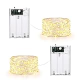Qedertek Lichterkette Batterie 5M Silberdraht Micro Lichterkette, 2 Stück 50 LED Lichterkette Weihnachtsbaum Warmweiß mit 2 Modi für Innen, Halloween, Weihnachten Party Deko