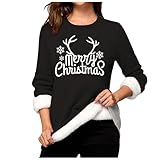 Lnssiges Warmes Basetop Dickem Fleece Mit Weihnachtsdruck Für Damen