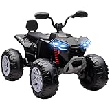 AIYAPLAY 24V Elektro Quad für Kinder, Kinderquad mit Vorwärts-, Rückwärtsfunktion, 4 gefederten Rädern, Scheinwerfer, USB- & MP3-Anschluss, 2 Sitzer Kinderfahrzeug 4-6,5 km/h, für 3-8 Jahre, Schwarz