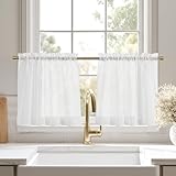 KGORGE Scheibengardinen Modern Kurz 50 cm Hoch 2er Set Küche Fenster Gardinen Weiss Transparent Vorhänge Bistro B 60 x H 50 cm Kurzgardinen mit Stangedurchzug für Küchenfenster/Schrank/Wohnwagen