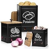 PERFNIQUE Kartoffel Aufbewahrungsbox 3er Set, Zwiebel Knoblauch Aufbewahrung - Zwiebeltopf Kartoffelbox Knoblauchtopf, Hält Gemüse Länger Frisch (Schwarz)