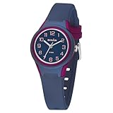 SINAR Mädchen Armbanduhr Sportuhr Fitness Analog Quarz 10 Bar wasserdicht Silikonband Dunkelblau Beere XB-47-22