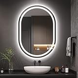 Dripex Badspiegel mit Beleuchtung Led Spiegel mit Touch-Schalter, Dimmbar, 3 Lichtfarbe Einstellbare Badezimmerspiegel mit Beleuchtung, Beschlagfrei Oval 50x70 cm