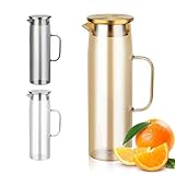 Bearrerp 1.5L Wasserkaraffe aus Glas,Hitzebeständig Wasserkocher,Wasserkrug mit Versiegeltem Deckel,für Heißes/Kaltes Wasser, Wein,Eistee und Saftgetränke (Gold)