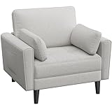 Yaheetech 1 Sitzer Sofa, Loveseat, Kleine Sofa mit 2 Kissen und Armlehnen, Moderne Leinen Couch Sofa, Couch Loungesofa Set für Wohnzimmer, Graubeige