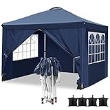 Pavillon Wasserdicht Faltpavillon 3x3 Pavillon Faltbar Zelt Gartenpavillon mit 4 Seitenteilen und 4 Sandsäcke