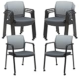 CLATINA WithWheels Stapelsessel mit Netzrücken, gepolsterter Stoffsitz und ergonomischer Holzstütze, für Büro, Schule, Kirche, Gastempfang (Grau, 8 Stück)