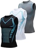 3-teiliges Herren-Kompressions-Shirt, ärmellos, Tank-Top, trockene Passform, Laufen, Sport, Workout, Baselayer, Unterhemd, Schwarz+Weiß+Grau, L