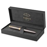 PARKER Sonnet Füller | grau lackiert mit goldenen Zierteilen | mittlere Edelstahl-Schreibfeder | Tintenpatrone schwarz nachfüllen | Geschenkbox | perfekte Geschenke zum Schulabschluss