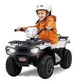 Elektro Kinderquad, Elektro-Quad mit LED und Musik, Elektroauto mit 4 rutschfeste Räder & langsamer Start, Kinderfahrzeug für Kinder ab 3 Jahren (Weiß)