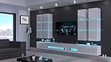 Furnitech Wohnwand Wohnzimmer | Wohnzimmer Möbel mit LED RGB - 16 Farben | Hängend Wohnwand Modern | Wohnzimmer Schrankwand mit Regale und TV Schrank (Jurat AN51-18HG-W2)