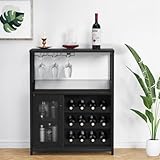 Garvee Weinschrank Weinregal Industrial Barschrank mit Verstellbarem Weinregal und Glashalter Getränkeaufbewahrung Weinbarschrank für Küche Esszimmer Wohnzimmer 70x35x92cm Schwarz