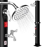 Gartendusche 60 Liter Solardusche Aussendusche mit Drehbarer Regenduschkopf und Wasserhahn, Pooldusche Camping Dusche Warmwasserdusche Max. 60°C, Ohne Stromanschluss,Schwarz