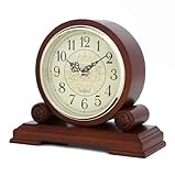 Uhr, handgefertigte Tischuhr aus Massivholz,abtastendes geräuschloses Uhrwerk mit bronzefarbenem Zifferblatt und Zahlen, RetroKaminsimsuhr，braun22cm lang