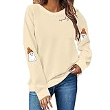 Halloween Pullover Damen,Halloween Sweatshirt Damen,Kostüm Pullover Sweatshirts Kürbisse und Geister Drucken Langarm Rundhals Pulli Ohne Kapuze Horror Festlich Langarmshirt Longshirt Tops Bluse