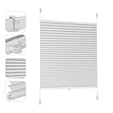 Sekey Plissee ohne Bohren Verdunkelung, Fenster Plissee Klemmfix Jalousie 80 cm breit, Verspannt Blickdicht Sonnenschutz Fensterollo, 80x100cm, Weiß