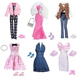 19 PuppenKleidung Kompatibel mit Barbie Puppen, Fischschwanzkleid Set Plüschweste Set Plüschjacken Set Polka Dot Kleid Schleifen Kleid Jeans Kleid 2 Accessoires 7 Schuhe für 11,5 Zoll Puppen Geschenk