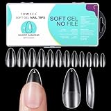 TOMICCA Almond Kurz Nageltips-Tips für Gelnägel,Gel Full Cover Nail Tips, Pre-Shaped Halbmatt tips nägel Gelly Nagelspitzen für Acrylnägel-240 Pieces 12 Sizes