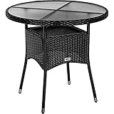 STILISTA Beistelltisch rund Milch-Glas Tischplatte Polyrattan, Farb- und Größenwahl, 80 cm schwarz