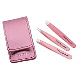 TWEEZERMAN Micro Mini Pinzetten Set (3 teilig, Augenbrauenzupfen in Reisegröße, gerade, schräge und Präzisionsspitze), Pink