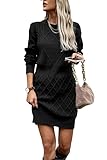 Theenkoln Strickkleid Damen Winterkleid Elegant Pulloverkleid Rundhals Strickpullover Kleid Pullikleid Sweater Minikleid Schwarz M