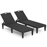 COSTWAY Sonnenliege Kunststoff 2er Set, wetterfeste Gartenliege mit Verstellbarer Rückenlehne, Balkonliege, Terrassenliege, Liegestuhl bis 160 kg belastbar für Garten, Terrasse (Schwarz)