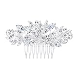 EVER FAITH Damen Haarkamm Österreichischer Kristall Simulierte Perle Hochzeit Blume Blatt Braut Haar Schmuck Klar Silber-Ton (stil2)