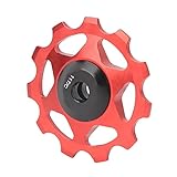 Pwshymi Schaltwerkscheibe, Starke Unterstützung, Aluminiumlegierung, hohles Design, breite kompatible Fahrradführungsrolle, eingebautes Lager für Rennrad(rot)
