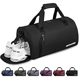 BECOJADDE Sporttaschen für Damen und Herren, 25L Reisetasche Duffel Bag Übernachtungstasche mit Schuhfach & Nassfach, wasserdichte Handgepäcktasche für Sport, Fitnessstudio, Schwimmen, Schwarz