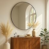 Albatros runder Wandspiegel 50 cm Schwarz – Moderner Spiegel mit Metallrahmen – Hochwertiges Floatglas, Verzerrungsfrei & Kratzfest – Badspiegel, Flurspiegel, Wohnzimmer Spiegel Modern