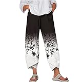 KQIVAM Hose Damen Leinen Sommerhose 7/8 Casual Leichte Baumwolle Leinenhose Stoffhose Bequeme Luftige Freizeithose Strandhose Damen Hose aus Leinengemisch lockere Passform weites Bein Damen Stoffhose