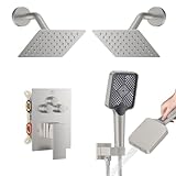 Tandem Duschsystem Wandmontage 6 Zoll Dual Überkopf-Regendusche mit 3-Funktions-Handbrause & Powerjet | Komplettset mit Umstellventil