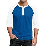 Herren Langarmshirt mit Knopfleiste Baumwolle Henley Shirt Regular fit Rundhalsausschnitt Vintage Colorblock Tshirt Casual Basic Work T-Shirts