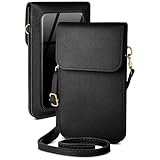 moex Handytasche zum Umhängen für iPhone 16 Pro Max – Kleine Handtasche mit Handyfach und Sichtfenster, 2 zusätzliche Fächer - Handy Umhängetasche Damen, Onyxschwarz