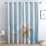 MLUNKQAIL Schallschutz Vorhang Strand Gardinen Wohnzimmer Seestern Verdunklungsvorhänge mit Ösen, Vorhang Blickdicht Schlafzimmer Dekoration, 2er Set, 140 x 200 cm (BreitexHöhe)