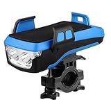 Frontlicht für Radfahren, Rennradlichter - Wasserdichtes Mountainbike-Nachtlicht 4 in 1, mit Powerbank 130dB Telefonhalterung mit Hupe für 4-6,4 Zoll Handys