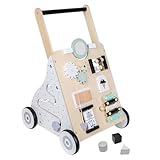Aolawco Lauflernwagen Holz 9-in-1 Aktivität Lauflernhilfe Baby mit Gummi Holz Räder und Motorikspiele，Laufen Lernen, Kleinkind Multifunktionales Holzspielzeug, Kognitive Entwicklung Baby Walker